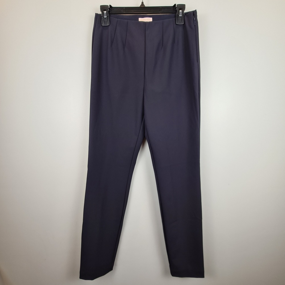 Rebecca Taylor Zoe Pant 6 Navy Blue Slim Tapered Side Zip High Rise Trousers New